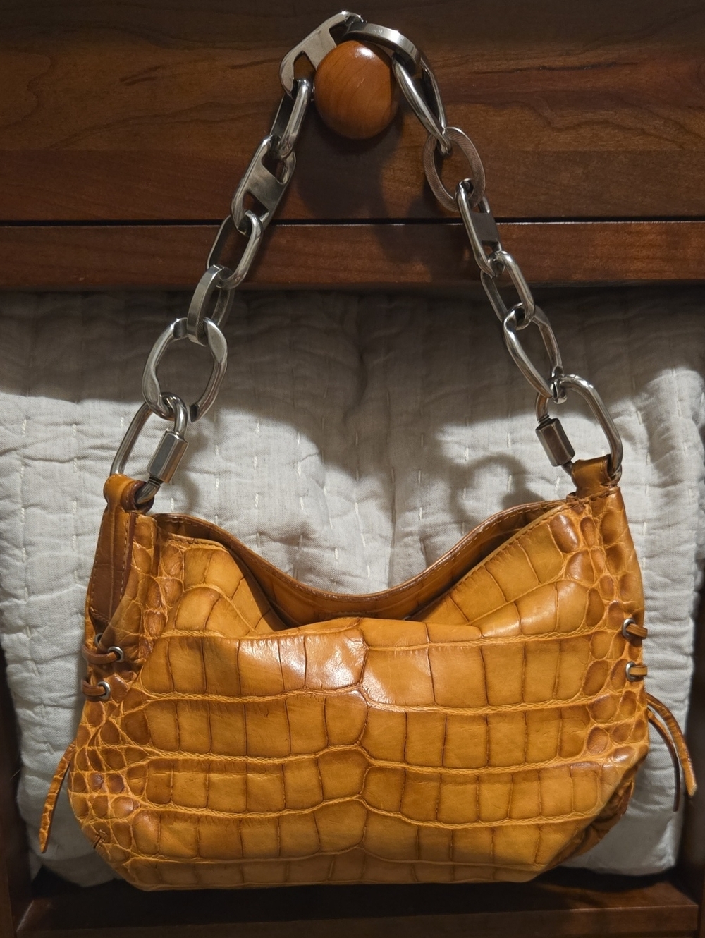 Francesco Biasia Stylish Croc-Embossed Leather Shoulder Bag Orange